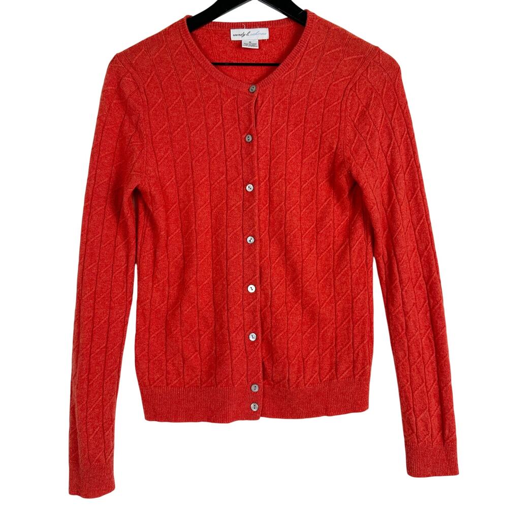 Wendy B. 100% Cashmere Cardigan Sweater Button Front Red Knit Womens - M